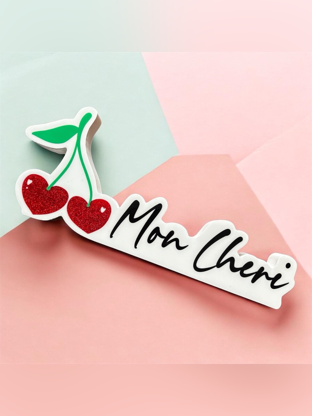 Quill to Paper Mon Chéri Cherry Shelf Sign | Glitter Cherry Decor | French Art